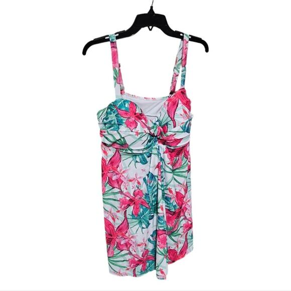 Nicole Miller Floral Twisted Bandeau Swim Dress Suit Plus Size 2X‎ 3X New - Picture 3 of 10